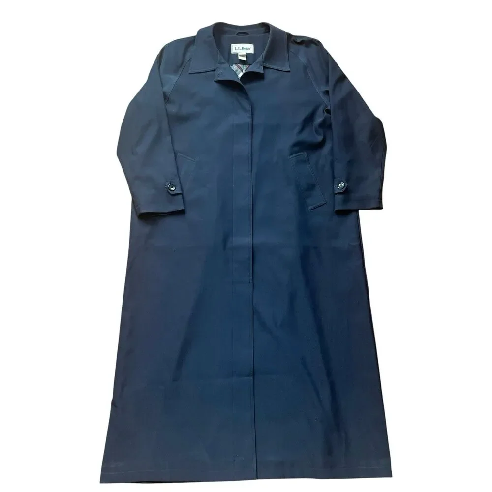 Vintage 90s LL Bean Long Trench Coat size XL Navy Nautical Fisherman Heritage